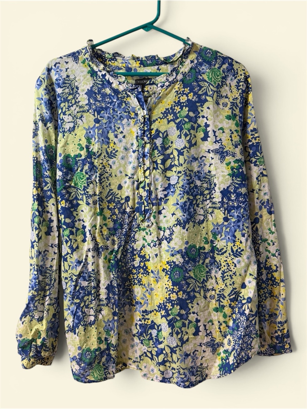 Talbots Blue, Green & Yellow Floral Blouse